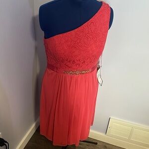 One-Shoulder Coral Lace Dress
